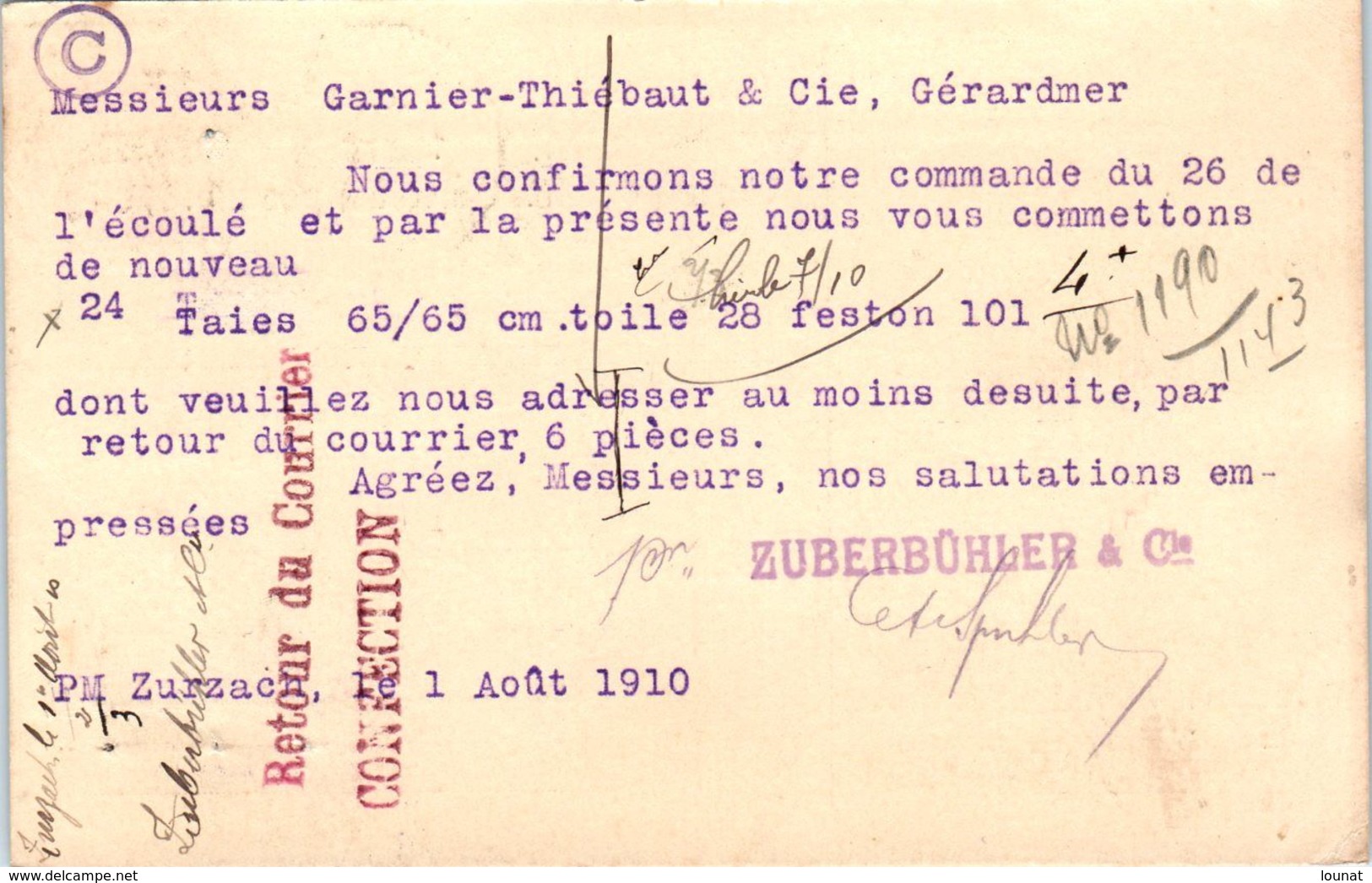 Suisse - ZURZACH - Zuberbühler & Co - AARGAU   - Entiers Postaux Année 1910 Août - Zurzach