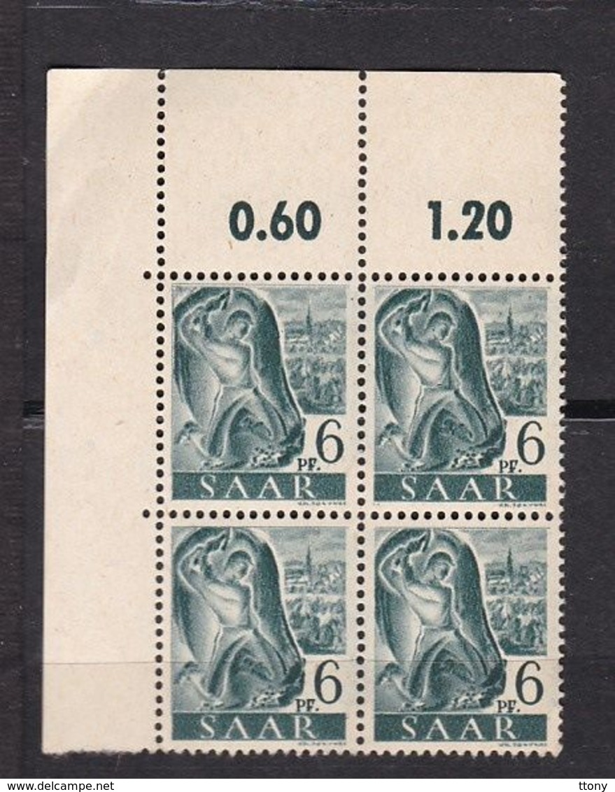 Un Bloc  De 4 Timbres  **   Saar  6 Pfg   Sarre   Année  1947   N°  Yvert   S198 - Neufs