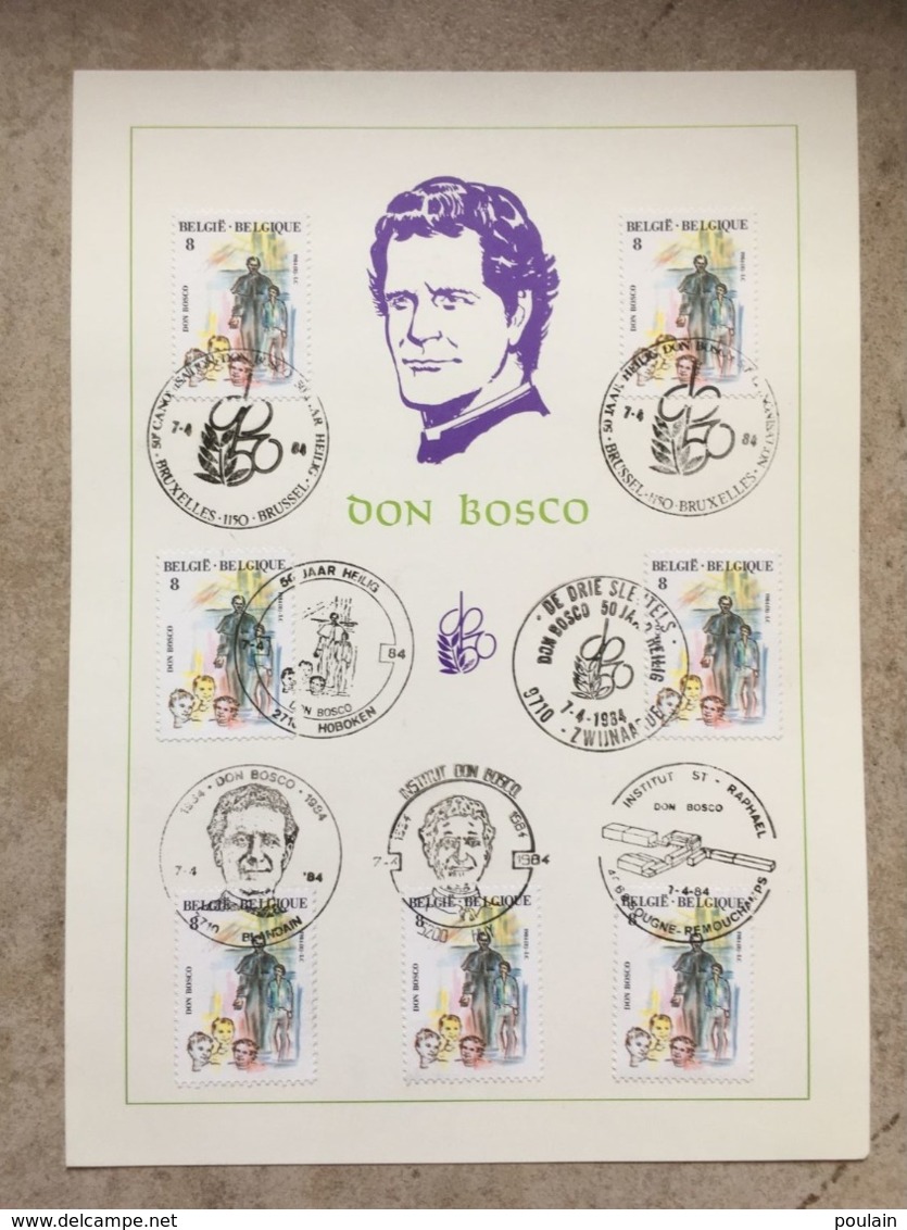 2129 (7x Don Bosco) 7 Cachets Différents 7-4-1984 : Hoboken, Zwijnaarde, Blandain, Huy, Sougne-Remouchamps, Brussel +1 - 1981-1990
