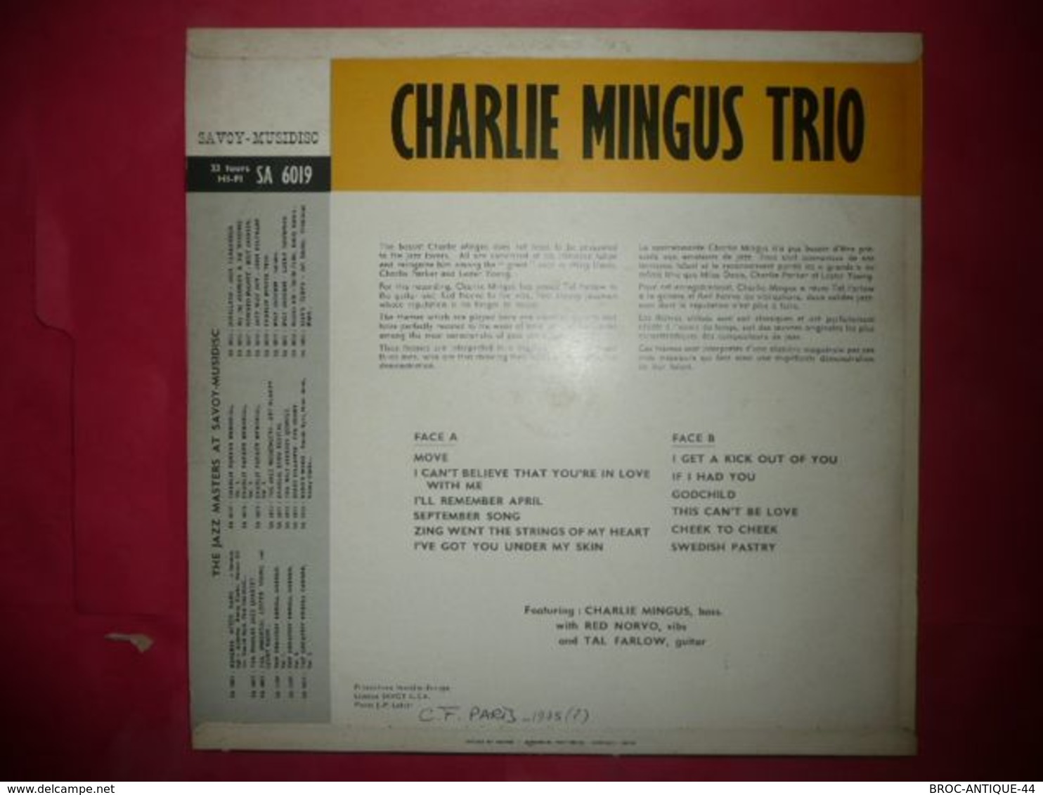 LP33 N°4859 - CHARLES MINGUS TRIO TAL FALOW & RED NORVO - 6019 - DISQUE EPAIS - LA TRES GRANDE CLASSE - Jazz