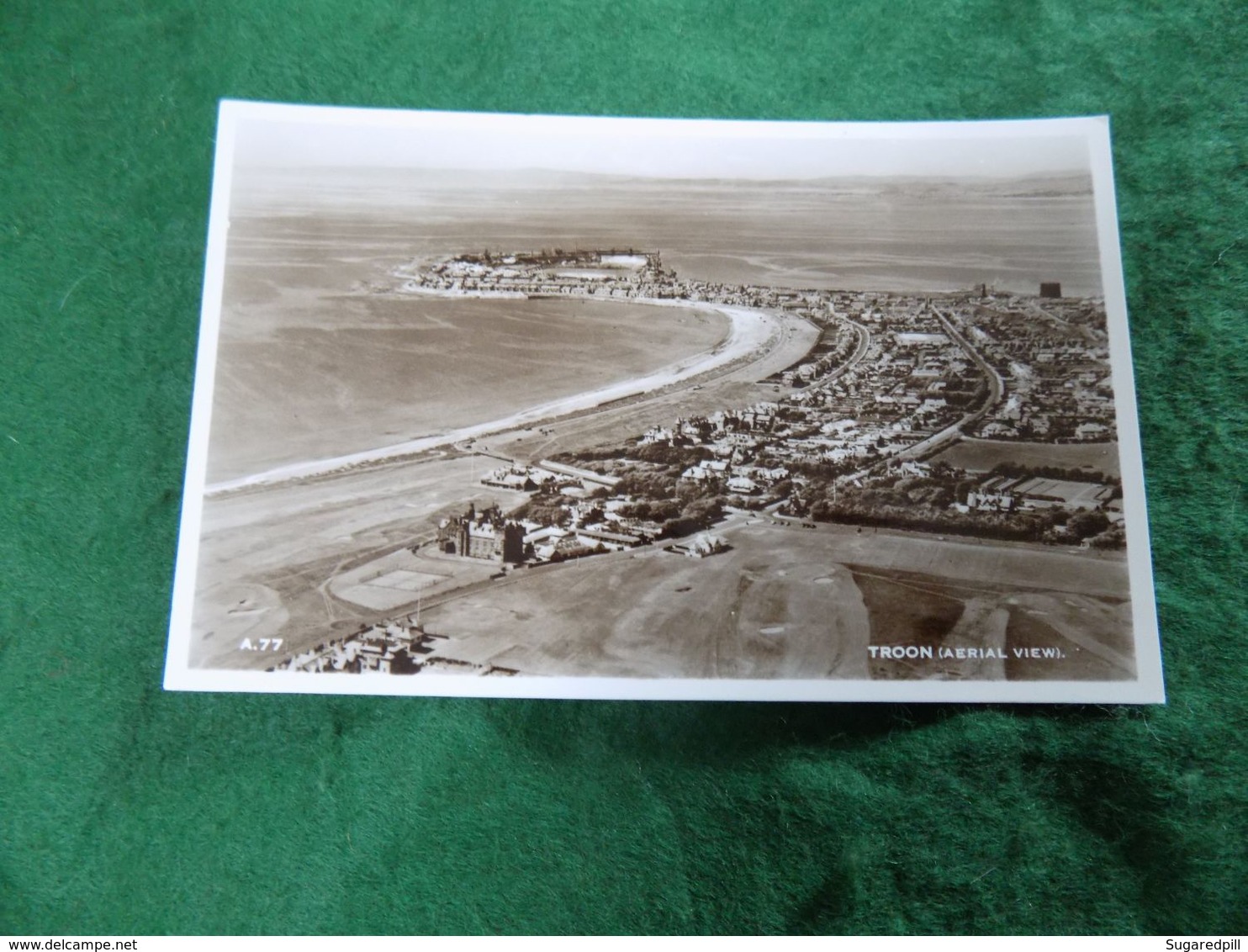 VINTAGE UK SCOTLAND: TROON Aerial View With Golf Course Sepia Henderson's - Ayrshire