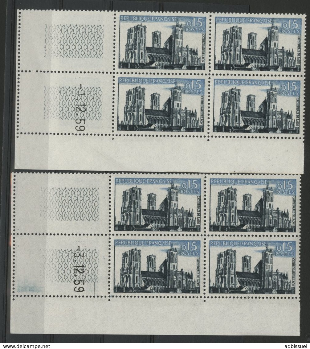 N° 1235 Cote 5 € ** (MNH) 2 Coins Datés Du 1/12/59 Et Du 3/12/59 "Cathedrale De Laon" - 1960-1969