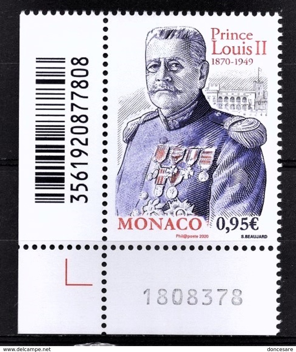 MONACO 2020 -Y.T. N° 3233 /150e ANNIVERSAIRE DE LA NAISSANCE DU PRINCE LOUIS II  - NEUF ** - Unused Stamps