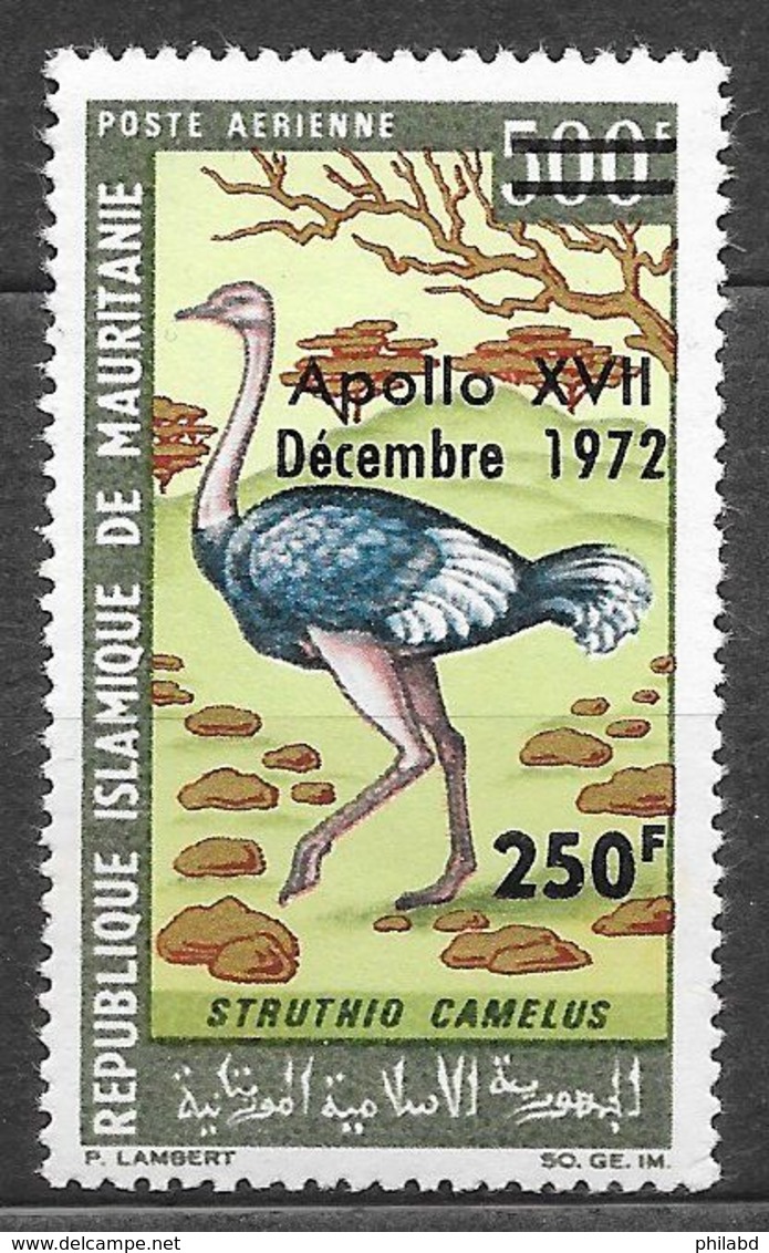 Oiseau Autruche - Mauritanie PA N°131 250F Sur 500F 1972 ** - Autruches