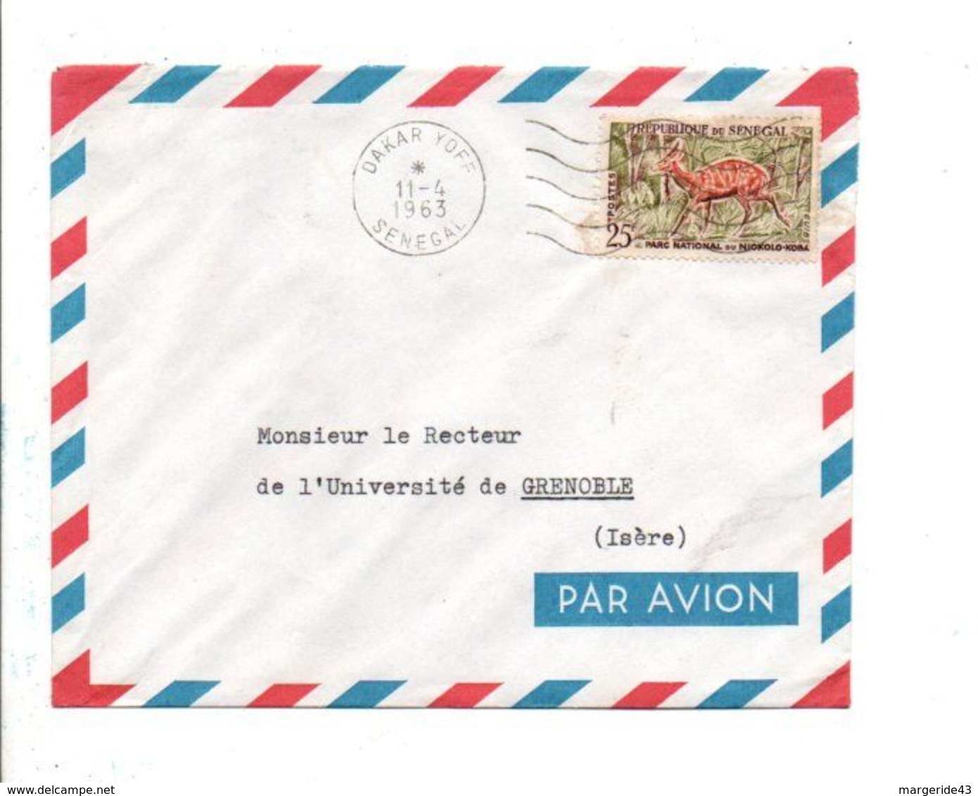 SENEGAL  LETTRE AVION DE DAKAR YOFF POUR LA FRANCE 1963 - Senegal (1960-...)