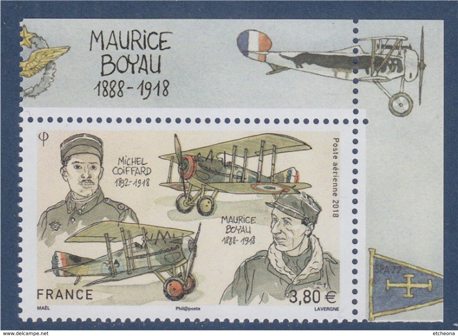 Michel Coiffard Et Maurice Boyau De Feuillet Poste Aérienne 3.80€ N°82 Sur Marge  Maurice Boyau - 1960-.... Mint/hinged