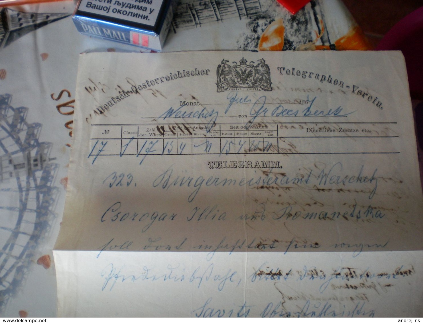 Telegramm Deutsch Oesterreichischer Telegraphen Verein Gr Becskerek Zrenjanin To Wersecz Vrsac 1864 Banat - Télégraphes