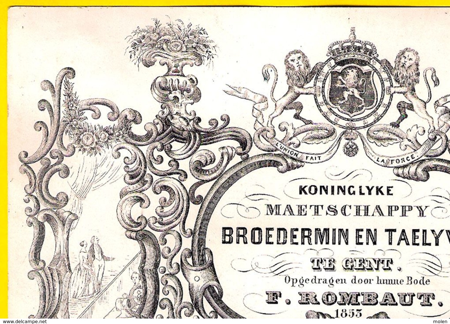 ©1853 PORSELEINKAART KONINGLYKE MAETSCHAPPY BROEDERMIN En TAELYVER GENT Bode F ROMBAUT CARTE PORCELAINE TONEEL P292 - Porcelaine