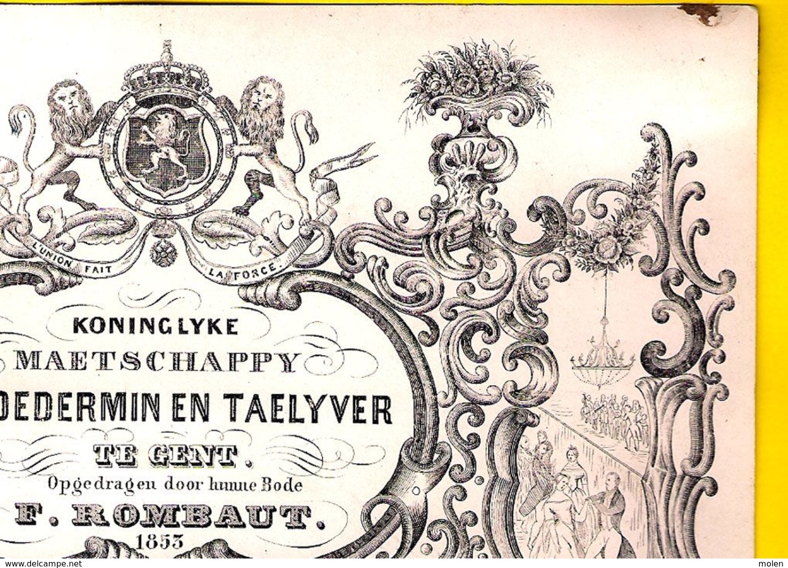 ©1853 PORSELEINKAART KONINGLYKE MAETSCHAPPY BROEDERMIN En TAELYVER GENT Bode F ROMBAUT CARTE PORCELAINE TONEEL P292 - Porcelaine