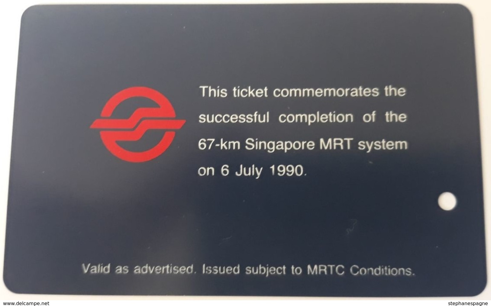 - RARE-MRT Metro Ticket Card, Openning Of MRT System On 6 July 1990 - Singapour