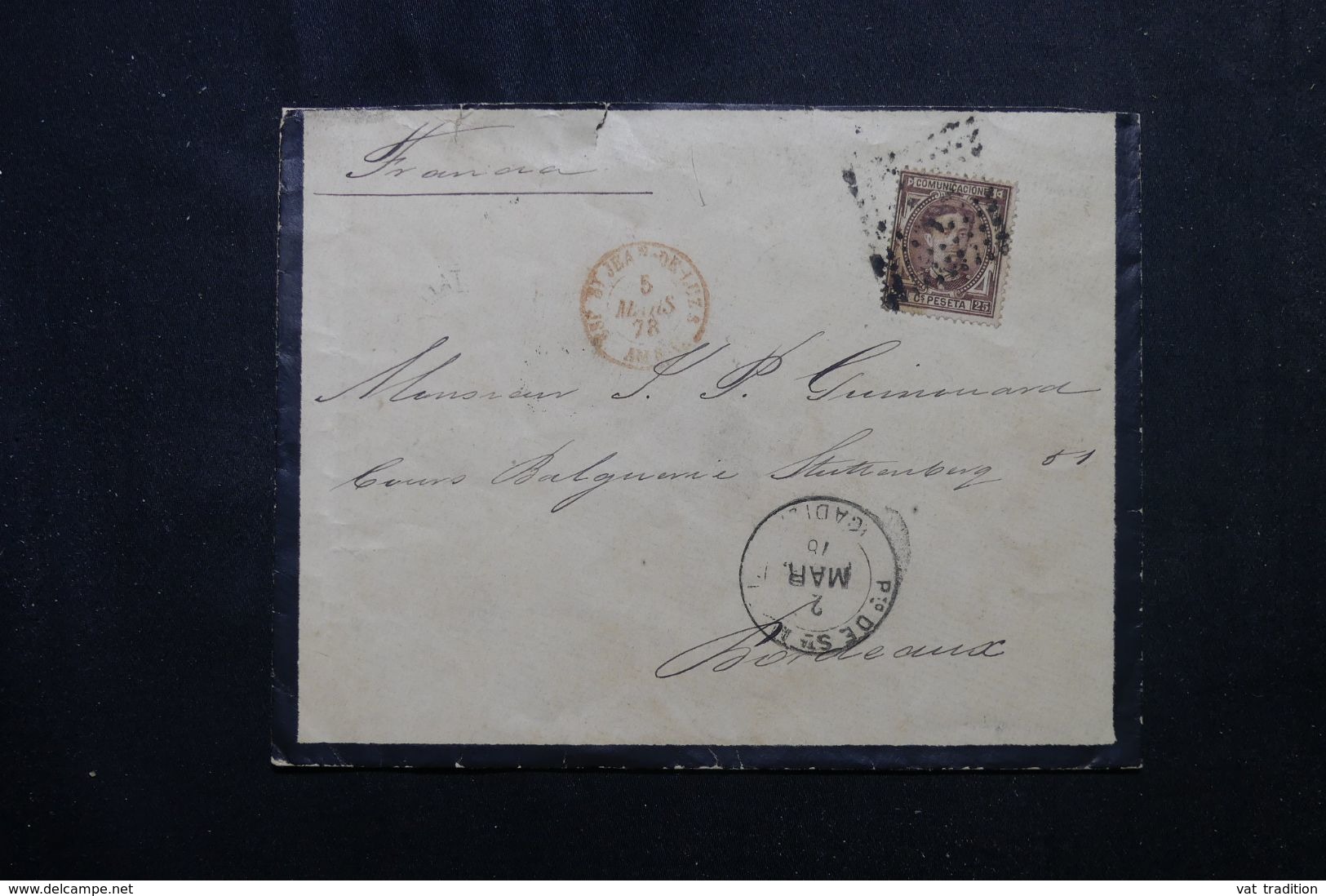 ESPAGNE - Enveloppe De Cadix Pour La France En 1878, Affranchissement Plaisant - L 63458 - Briefe U. Dokumente