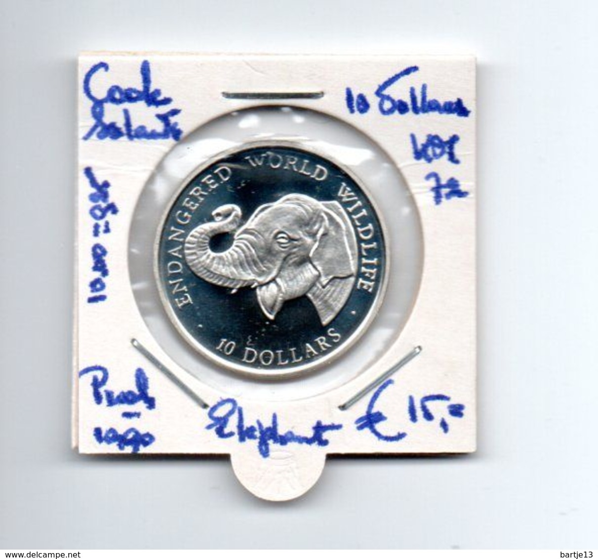 COOK ISLANDS 10 DOLLARS 1990 ZILVER PROOF ELEPHANT - Cookinseln