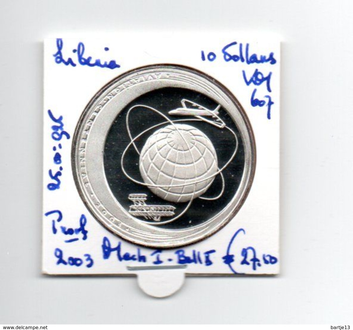 LIBERIA 10 DOLLARS 2003 ZILVER PROOF MACH I - BALL X - Liberia