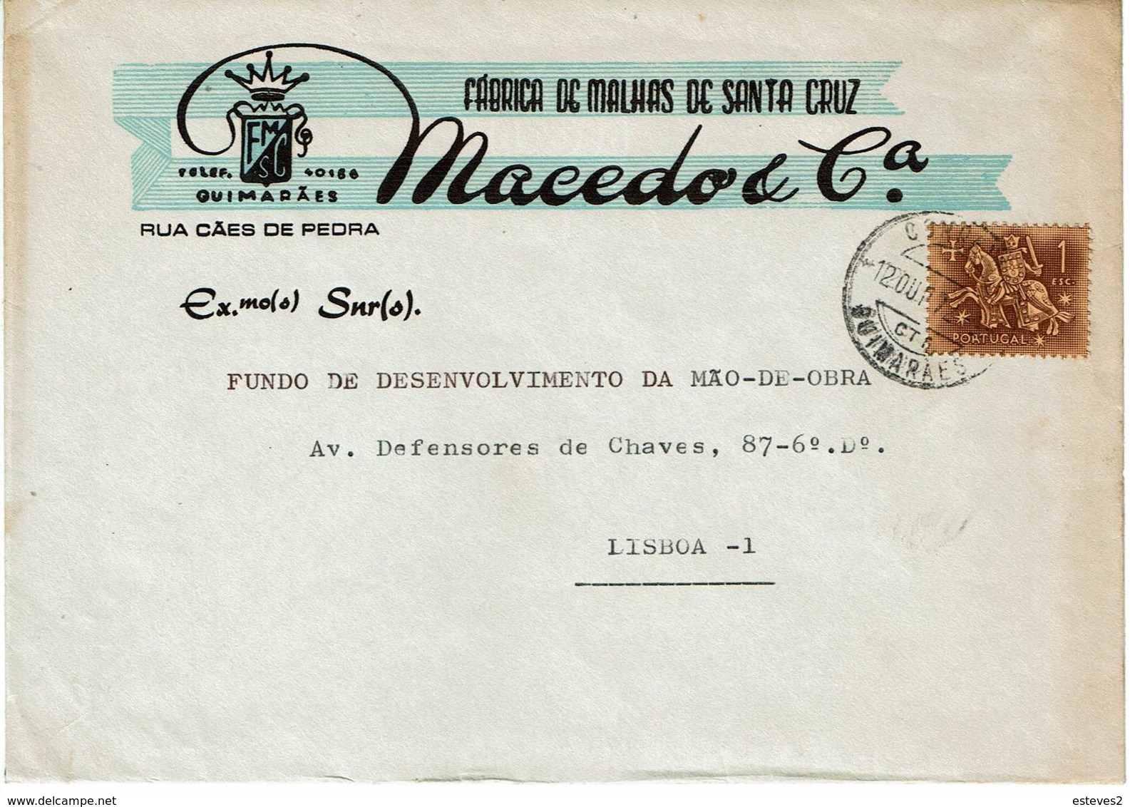 Guimarães , 1972 , Commercial Cover , MACEDO & Cª  ,  Fabrica De Malhas Santa Cruz , Medieval Knight  Stamp - Lettres & Documents