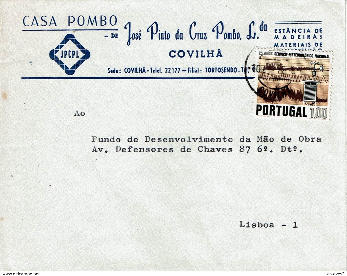 Covilhã , 1972 , Commercial Cover , CASA POMBO ,  Jose Pinto Cruz Pombo , Meteorology Stamp - Lettres & Documents