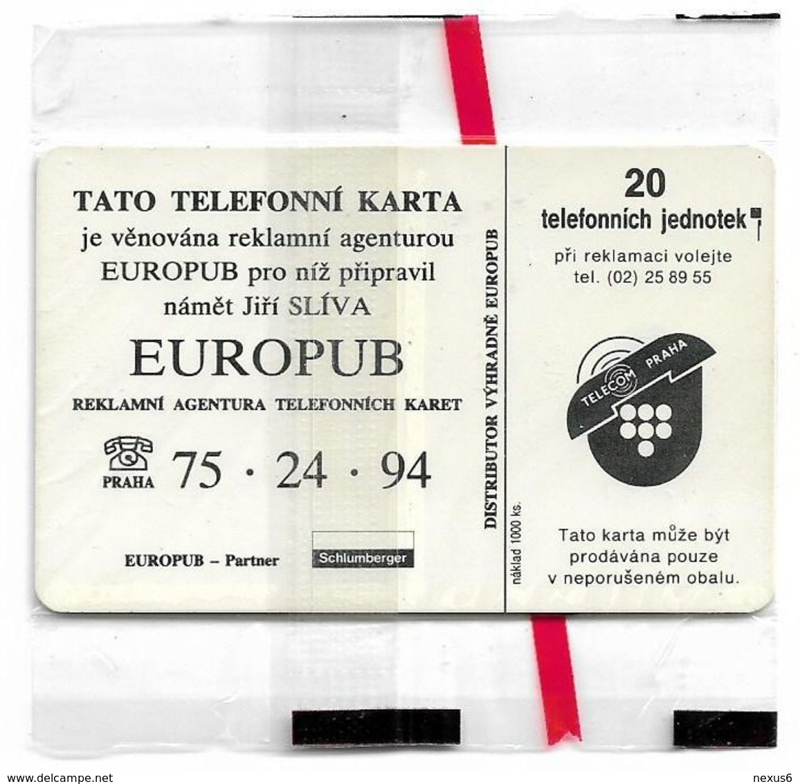 Czechoslovakia - CSFR - Europub Sliva II - 1992, SC6, 20U, 1.000ex, NSB - Tschechoslowakei