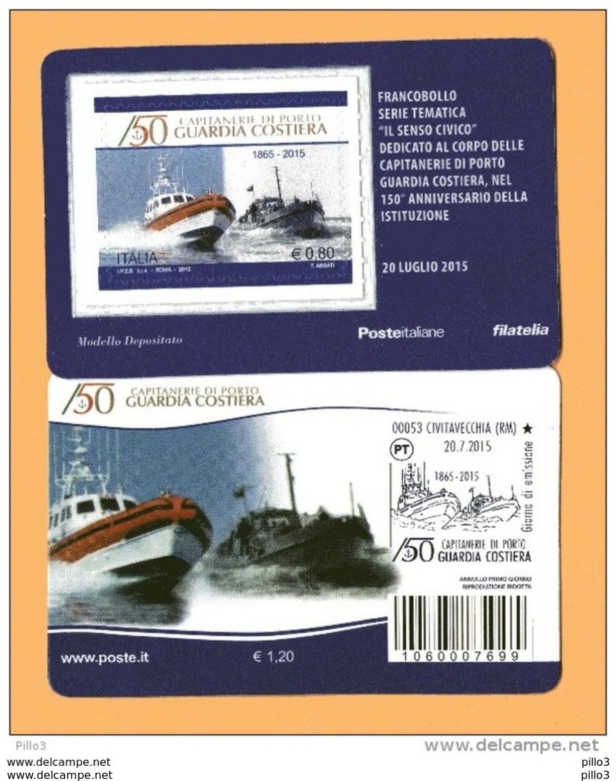 ITALIA : Tessera Fil. - GUARDIA COSTIERA - €  0,80  Del  20.07.2015 - Cartes Philatéliques