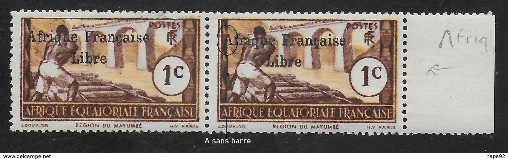 AFRIQUE EQUATORIALE FRANCAISE - AEF - A.E.F. - 1941 - YT 156** - "A" SANS BARRE HORIZONTALE - Nuevos