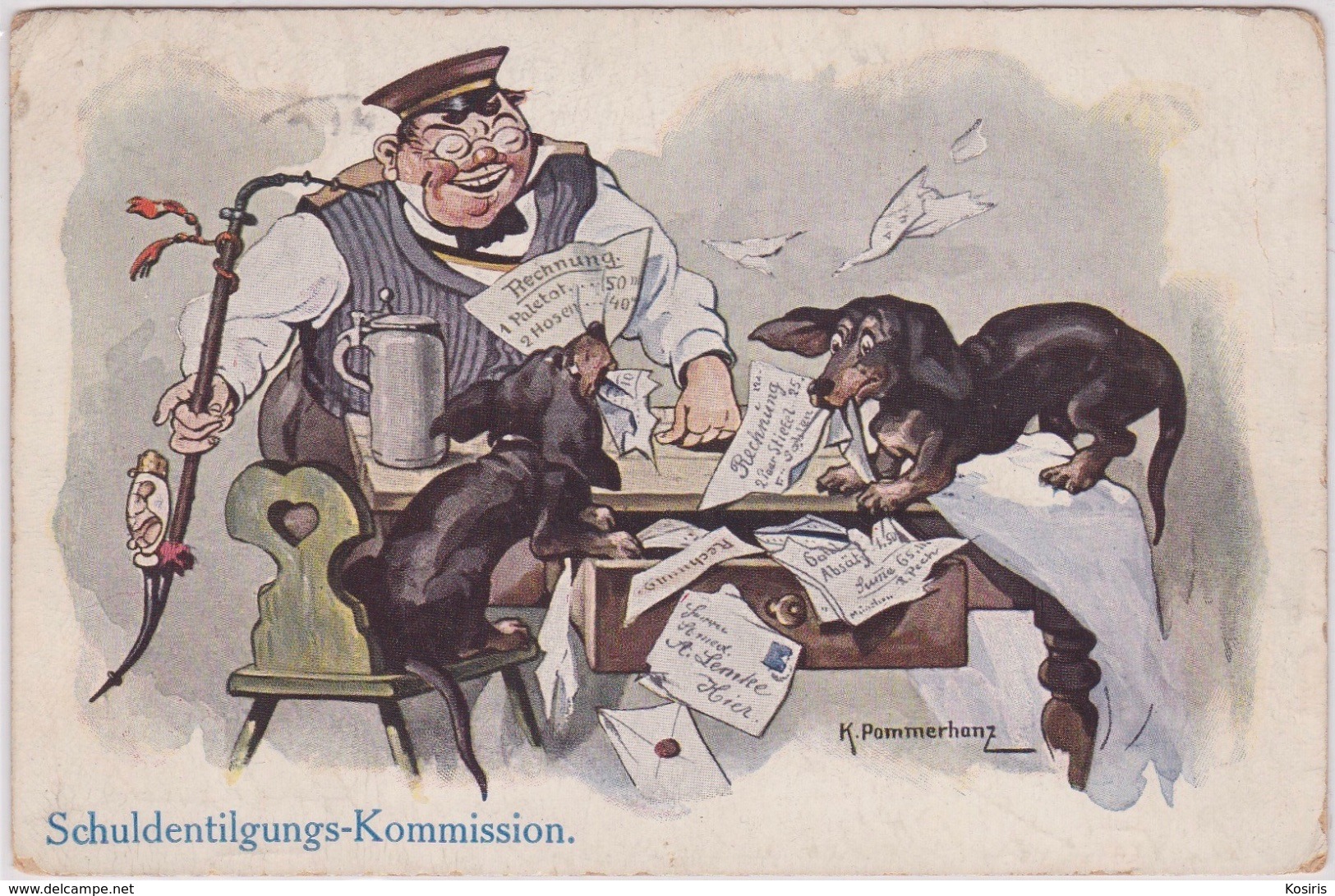 Chien,Dog,Teckel, Dachshund,signed, Beautiful Cpa Postcard. K.Pommerhanz..Schuldentilgungs-kommission. - Autres & Non Classés