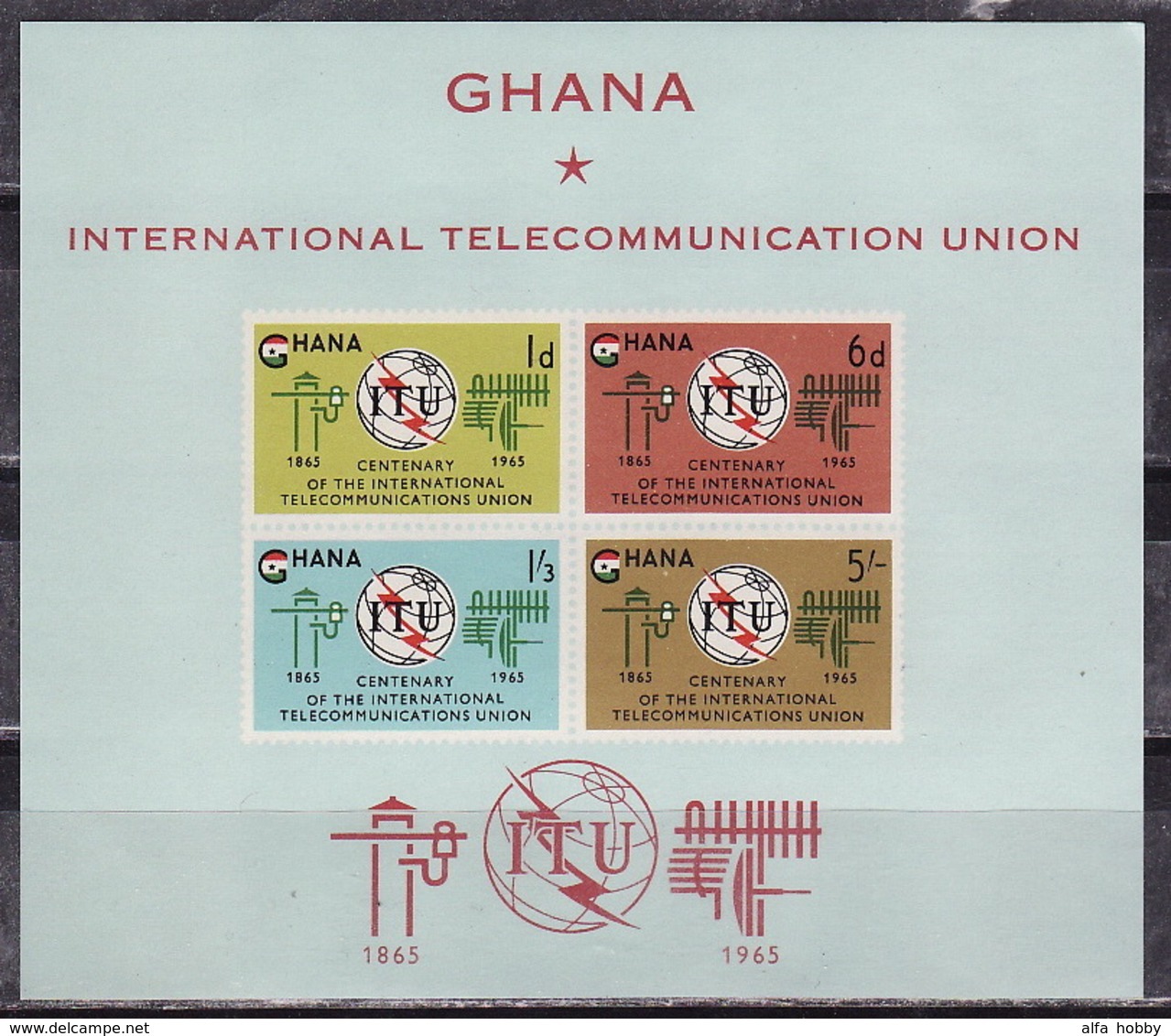 Ghana, 1965, 100 Years Of World Telecommunication Union, S/s Block  ITU - Altri & Non Classificati