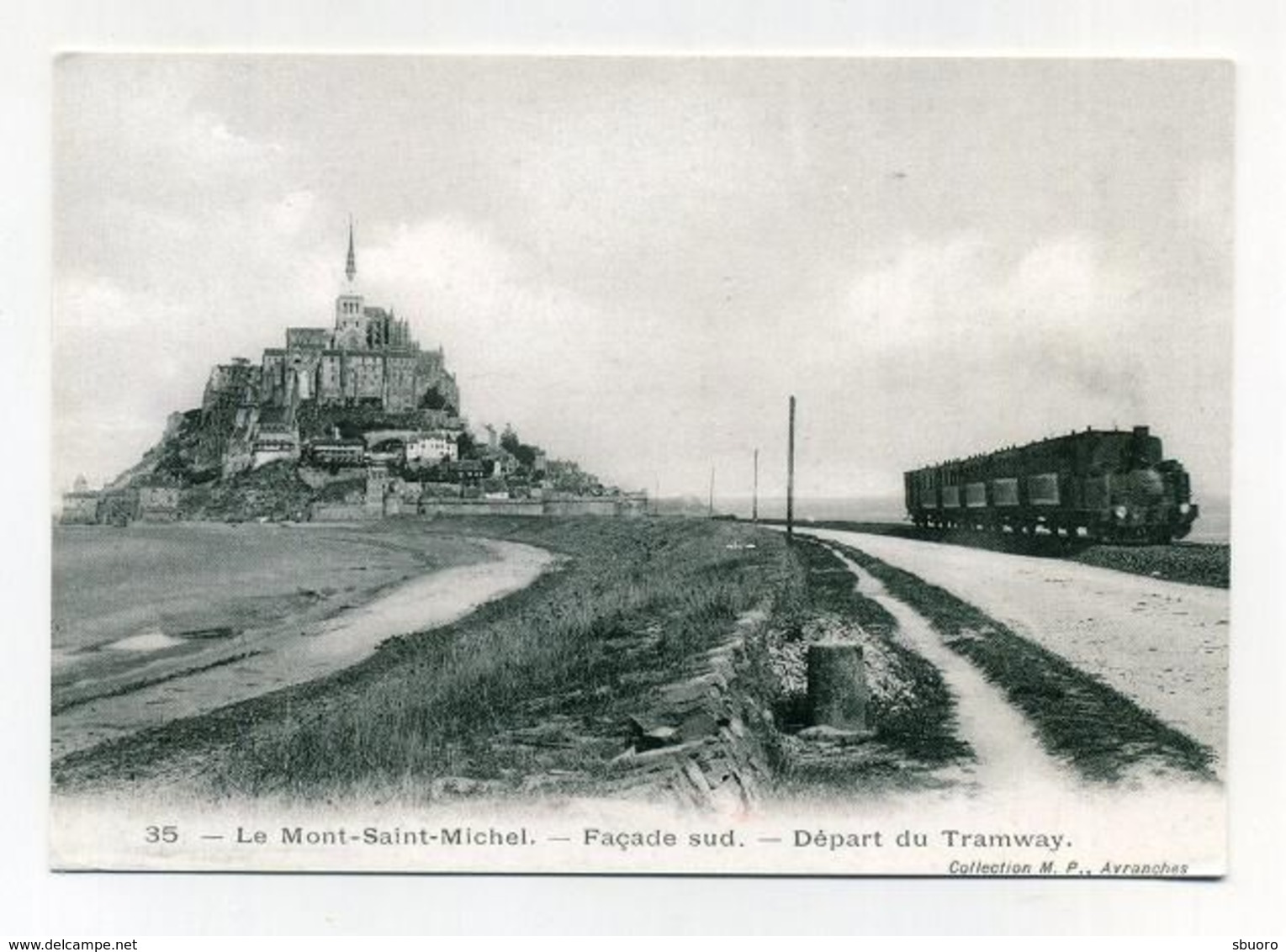 CP Voyagée En 2019 à Destination De Villemoustaussou (France). Reprod N&B Old Photo Mont St Michel Et Train - Le Mont Saint Michel