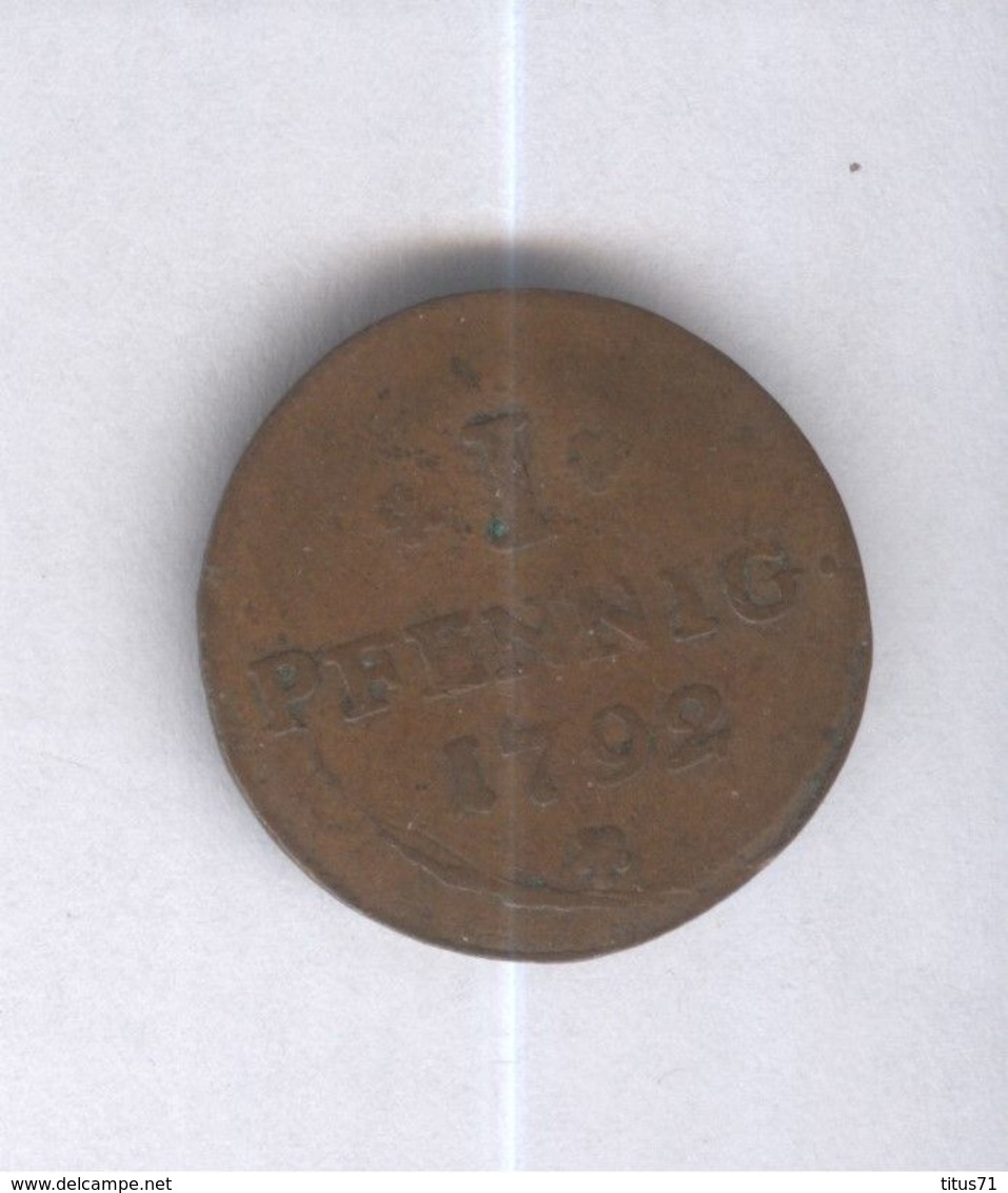 1 Pfennig 1792 GB Francfort Allemagne - TTB - Andere & Zonder Classificatie