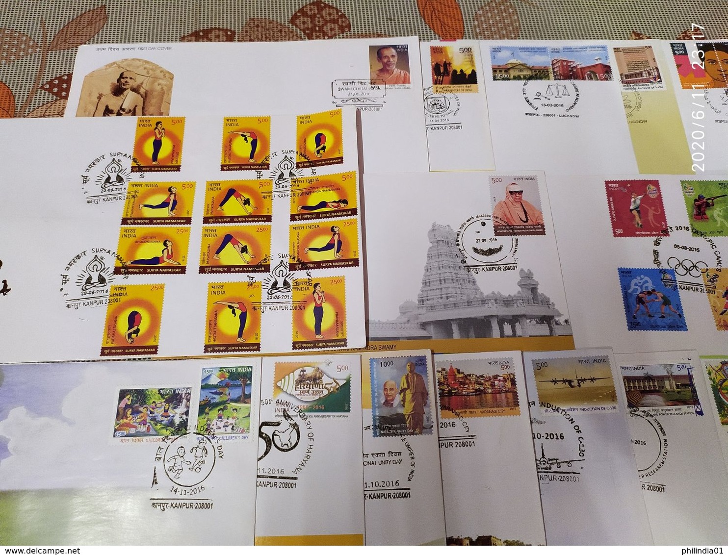 India 2016 Year Pack Of 36 FDCs On Olympic Games Birds Yogasan Joints Issue Wildlife Orchids Metal Craft - Komplette Jahrgänge