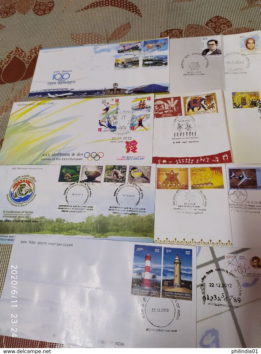 India 2012 Year Pack Of 33 FDCs On Olympic Games Lighthouse Joints Issue Wildlife Animals Aviation - Années Complètes