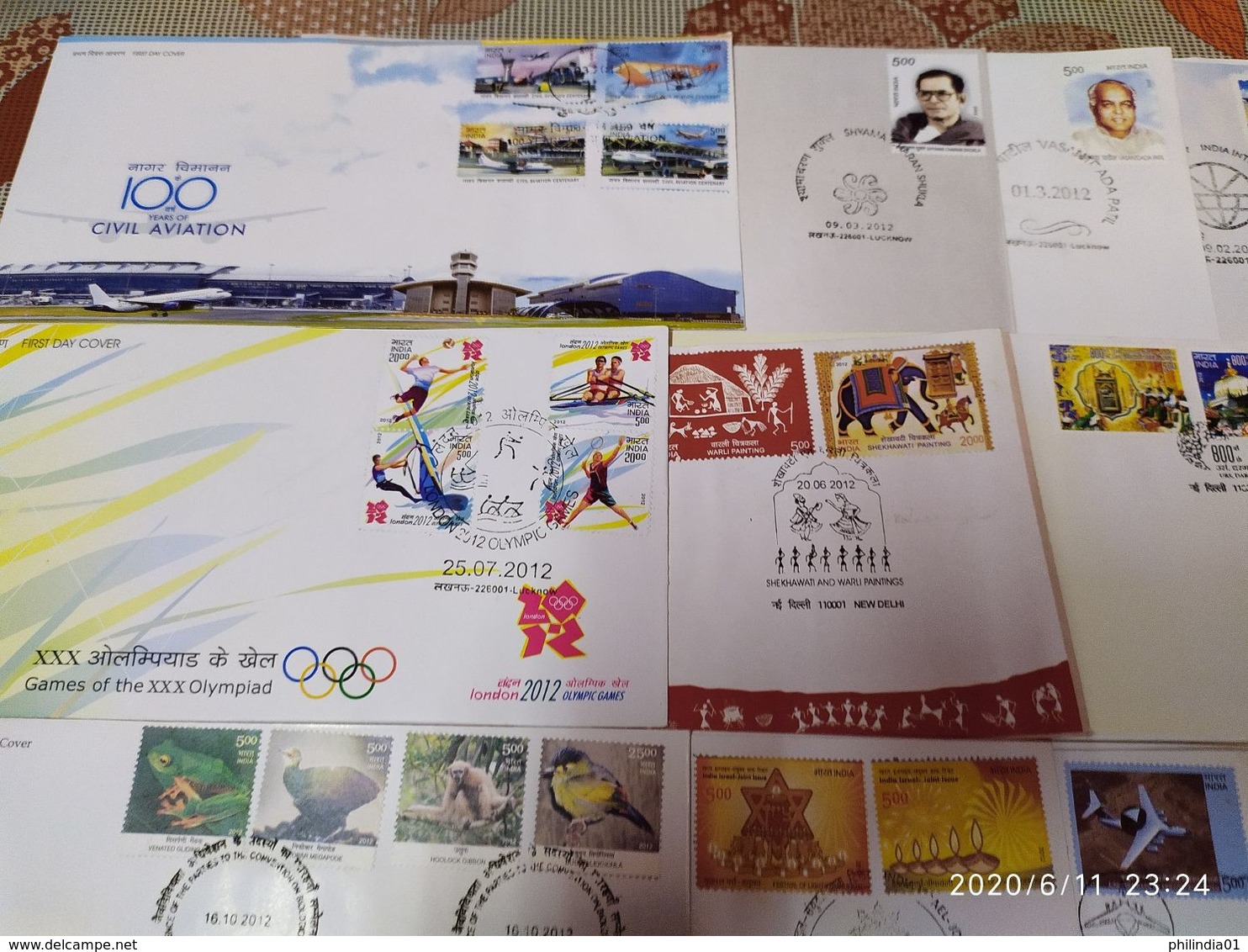 India 2012 Year Pack Of 33 FDCs On Olympic Games Lighthouse Joints Issue Wildlife Animals Aviation - Volledig Jaar