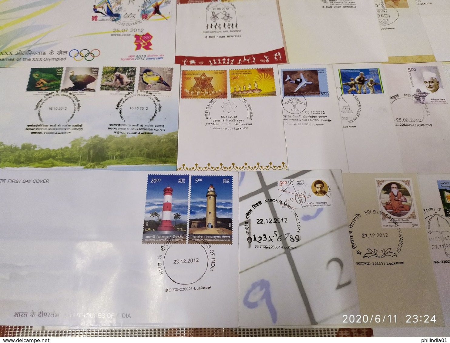 India 2012 Year Pack Of 33 FDCs On Olympic Games Lighthouse Joints Issue Wildlife Animals Aviation - Annate Complete