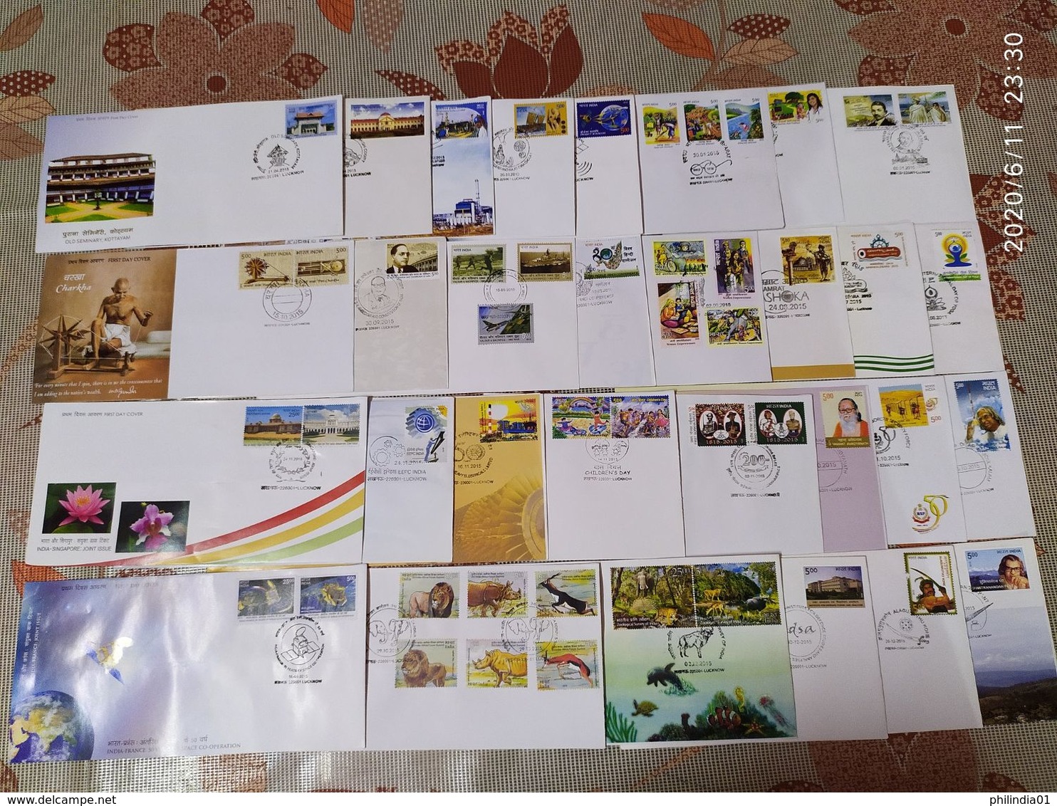 India 2015 Year Pack Of 30 FDCs On Mahatma Gandhi Joints Issue Space Wildlife Animals Military - Annate Complete