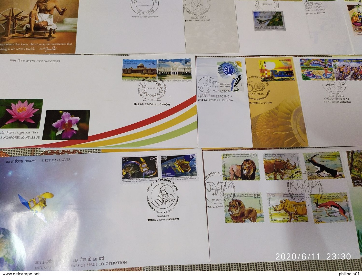 India 2015 Year Pack Of 30 FDCs On Mahatma Gandhi Joints Issue Space Wildlife Animals Military - Annate Complete