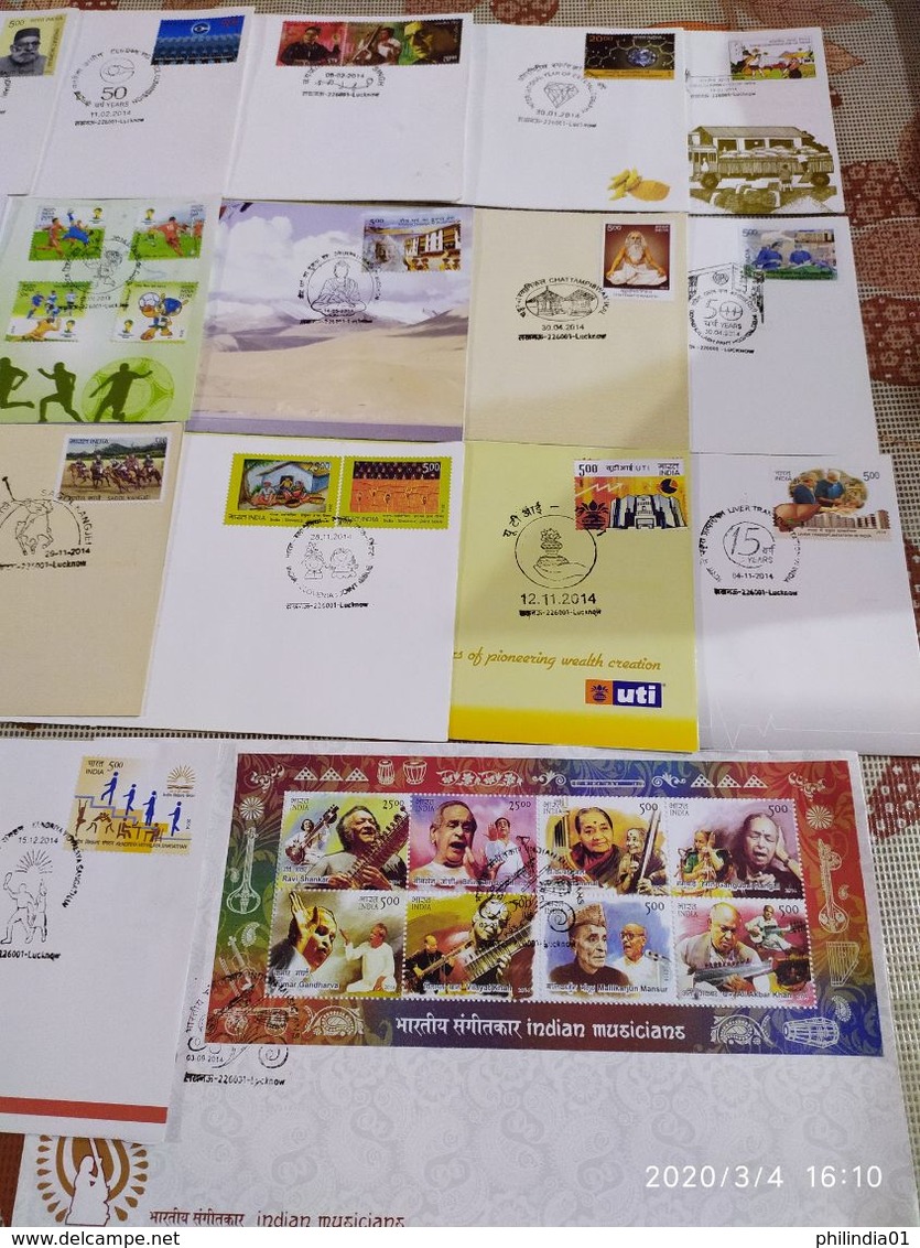 India 2014 Year Pack Of 21 FDCs On FIFA Football Music Health Slovenia Joints Issue Sikhism - Annate Complete