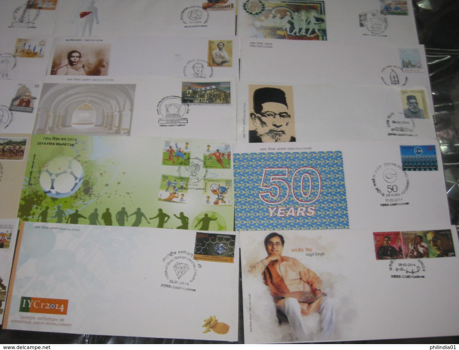 India 2014 Year Pack Of 21 FDCs On FIFA Football Music Health Slovenia Joints Issue Sikhism - Annate Complete