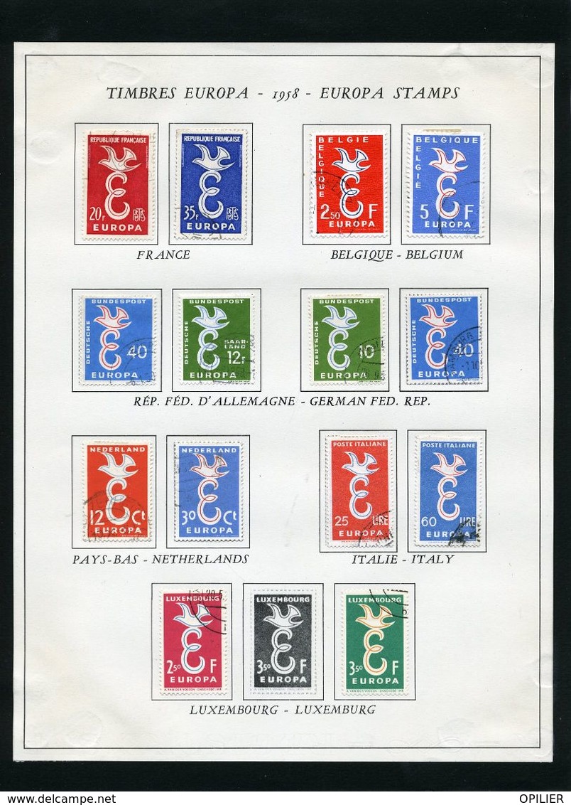 Ensemble Timbres Europa Oblitérés Année 56 57 58 (manque 1 Timbre Luxembourg) 59 60 88 Timbres Sur Feuilles Imprimées - Volledig Jaar