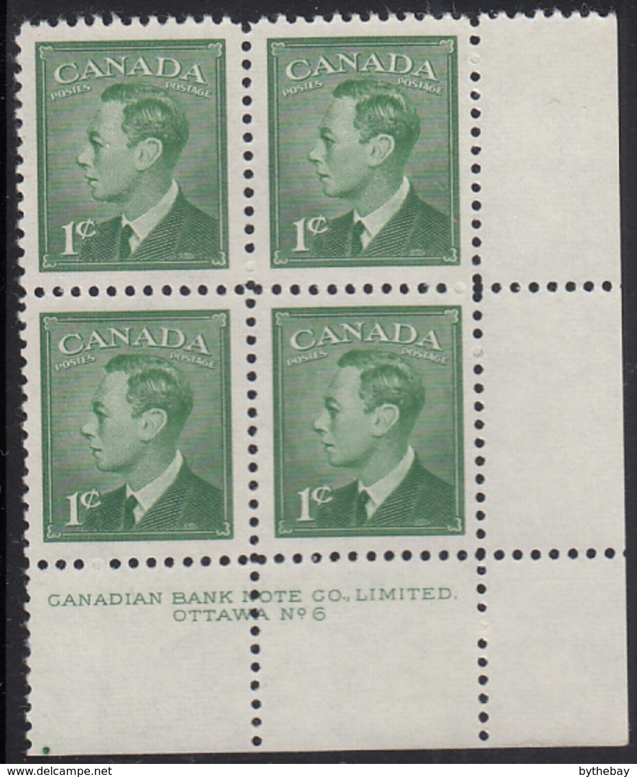 Canada 1949 MNH Sc #284 1c George VI Plate 6 LR - Plate Number & Inscriptions