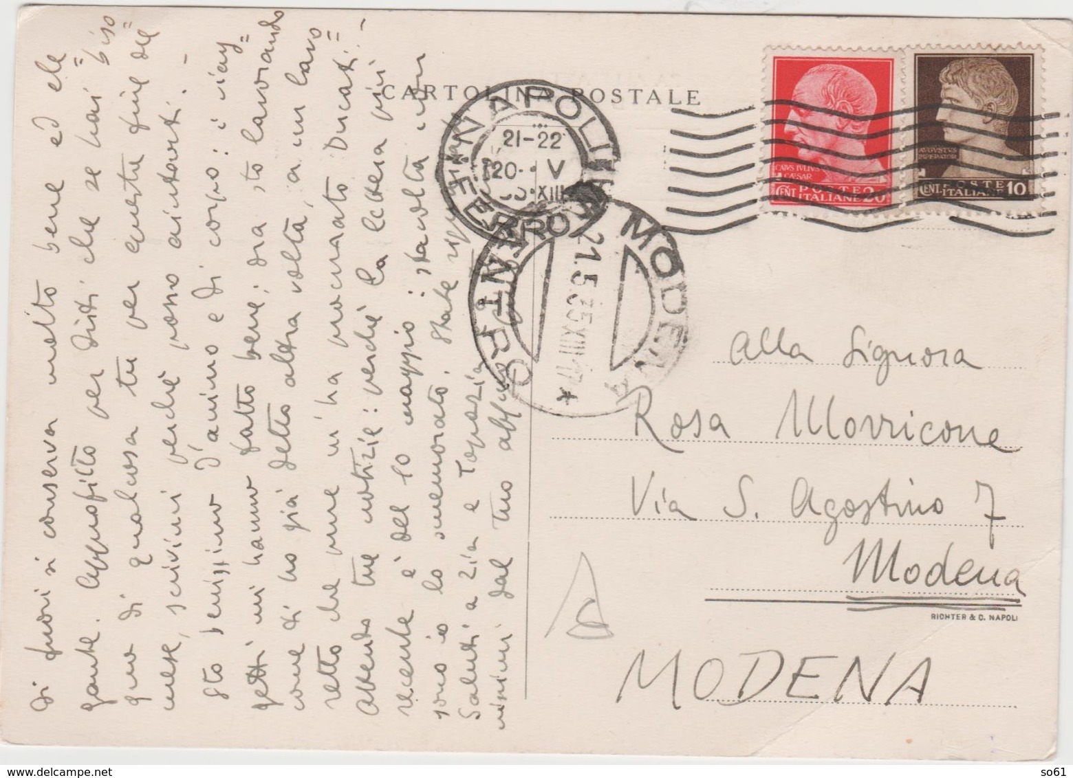 9440.   Cartolina Postale Regia Soprintendenza Antichità Campania E Molise Pompei Ercolano Napoli 1935 Modena - Napoli (Napels)