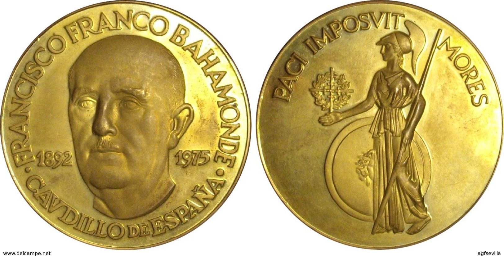 ESPAÑA. FRANCISCO FRANCO. MEDALLA PACI IMPOSVIT MORES. BRONCE DORADO. ESPAGNE. SPAIN MEDAL - Monarchia/ Nobiltà