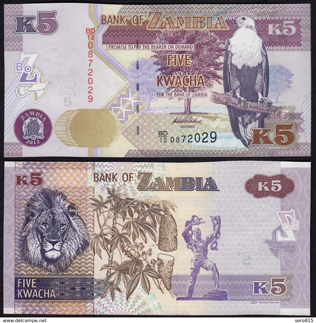 SAMBIA - ZAMBIA 5 Kwacha Banknote 2012 UNC (1)  Pick 50  (14978 - Sonstige – Afrika