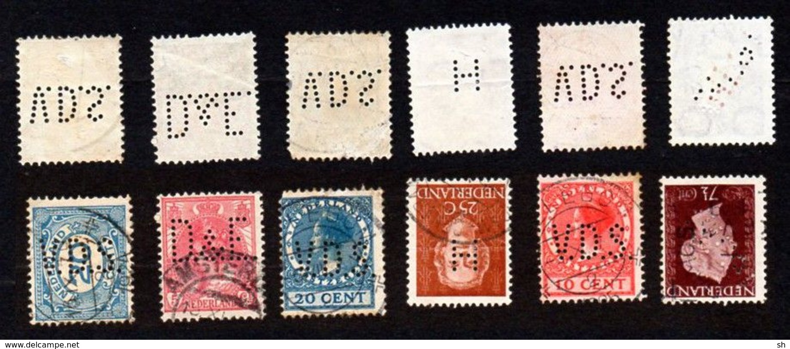 Perfins - Perforé - Lochung - 6 Timbres - Pays-Bas  - Nederland - Netherland - Perforiert/Gezähnt