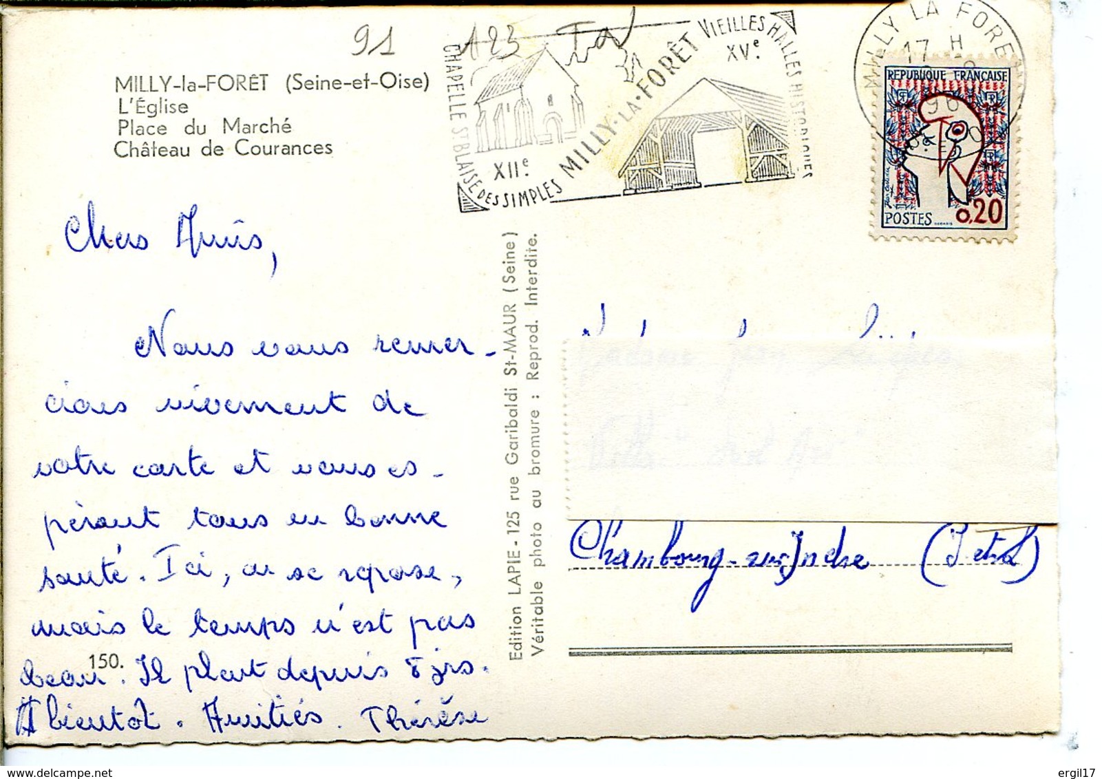 91490 MILLY-LA-FORÊT - église, Place Du Marché, Château De Courances - Véritable Photo Au Bromure, 1961 - Milly La Foret