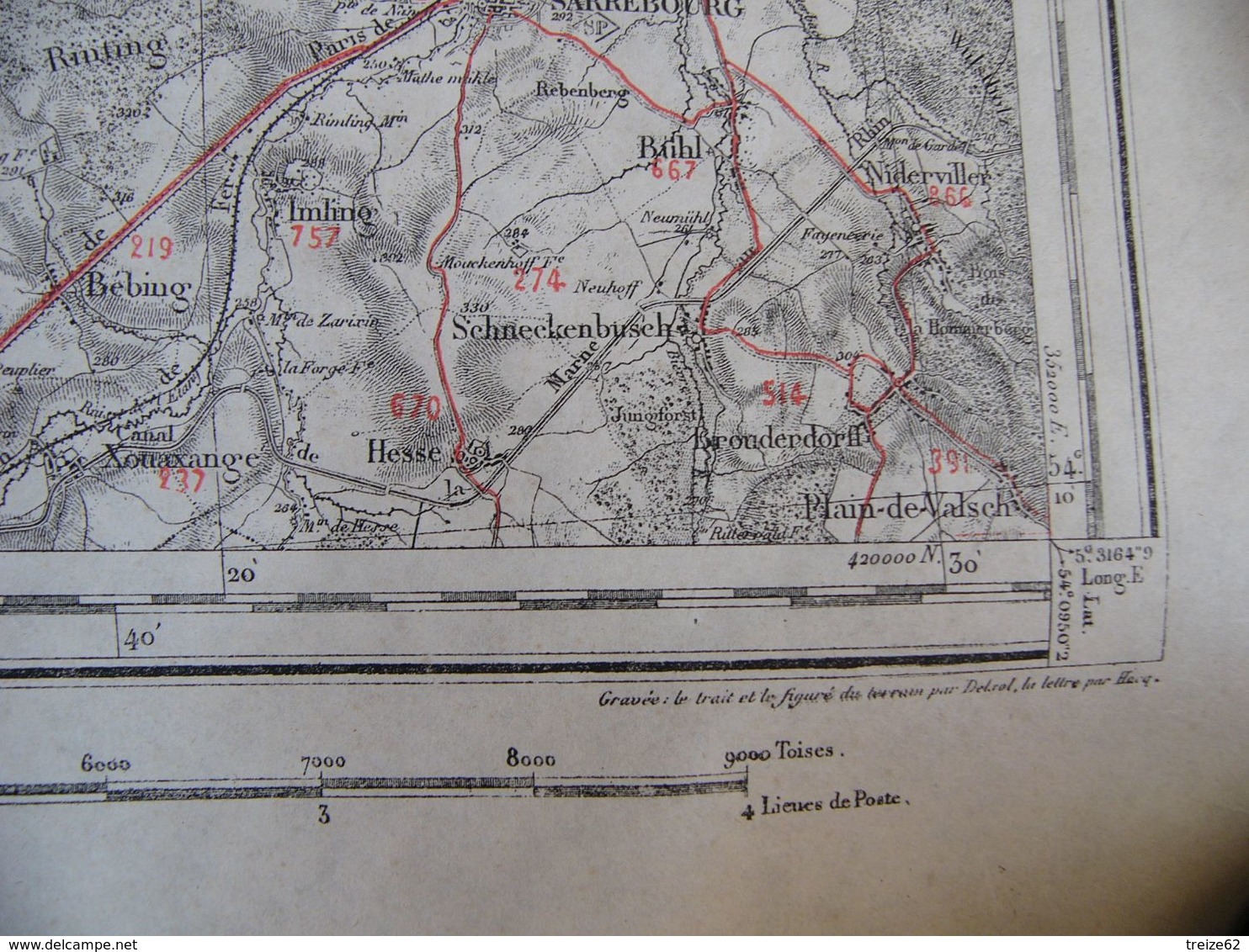 Carte SARREBOURG Dieuze Saar Union Munster Sarralbe Moyenvic Luppy Faulquemont Hampont Fenetrange Morhange Levée En 1835 - Landkarten