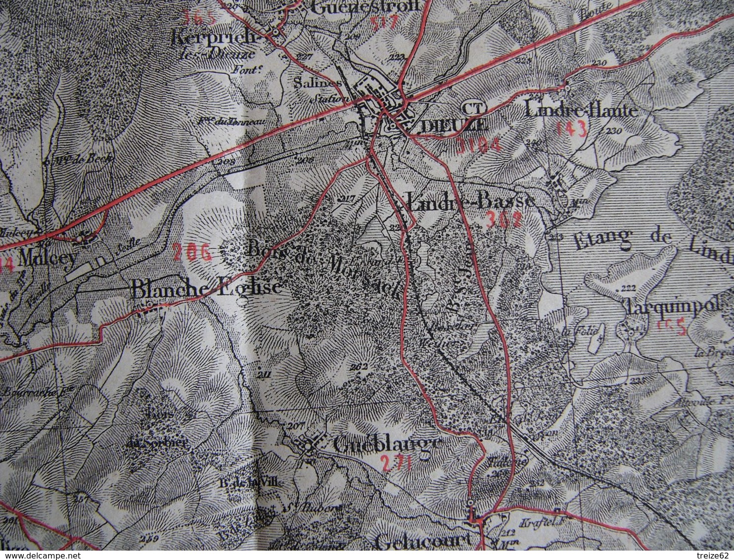 Carte SARREBOURG Dieuze Saar Union Munster Sarralbe Moyenvic Luppy Faulquemont Hampont Fenetrange Morhange Levée En 1835 - Landkarten