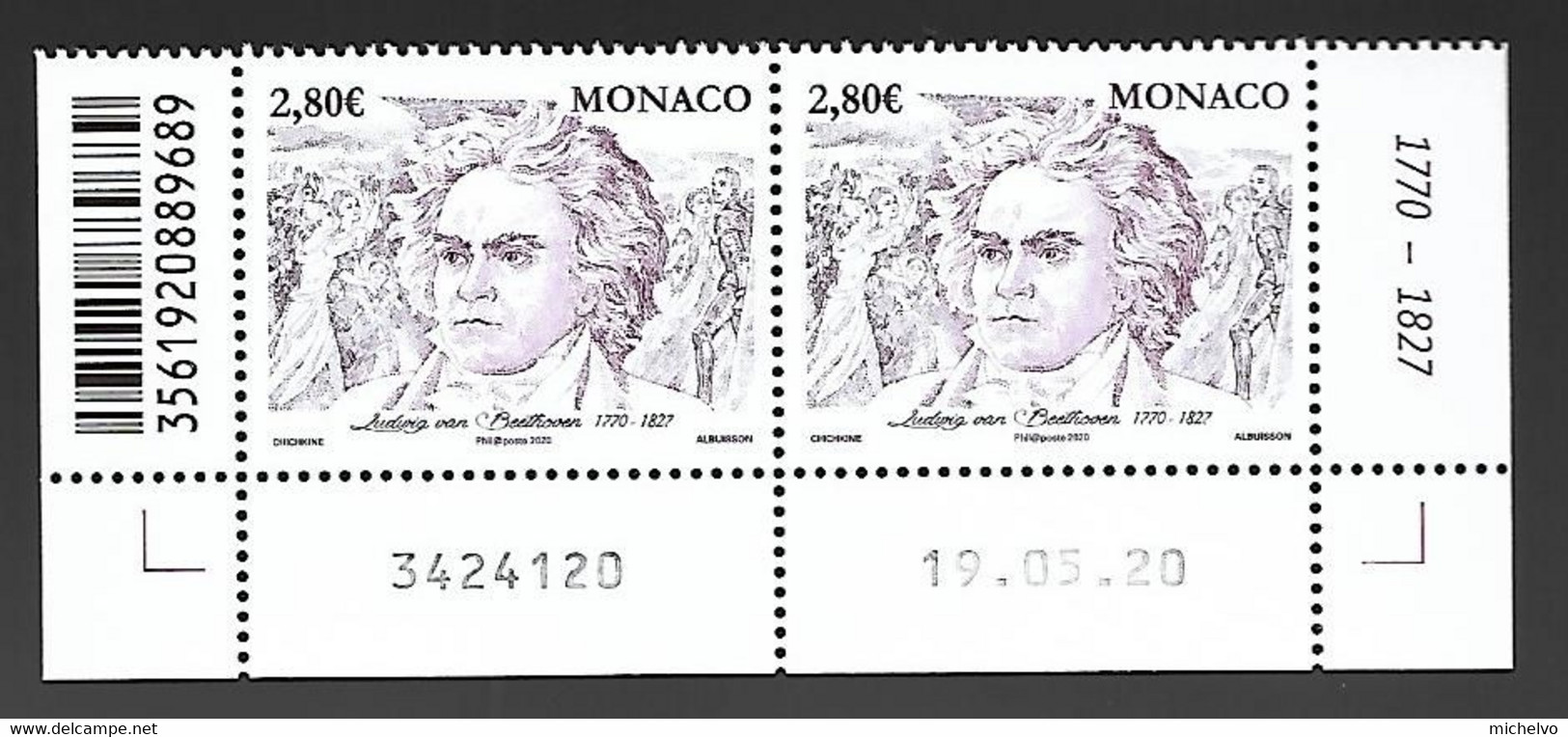 Monaco 2020 - Yv N° 3236 ** - 250 ème Anniversaire De La Naissance De Ludwig Van Beethoven - Neufs