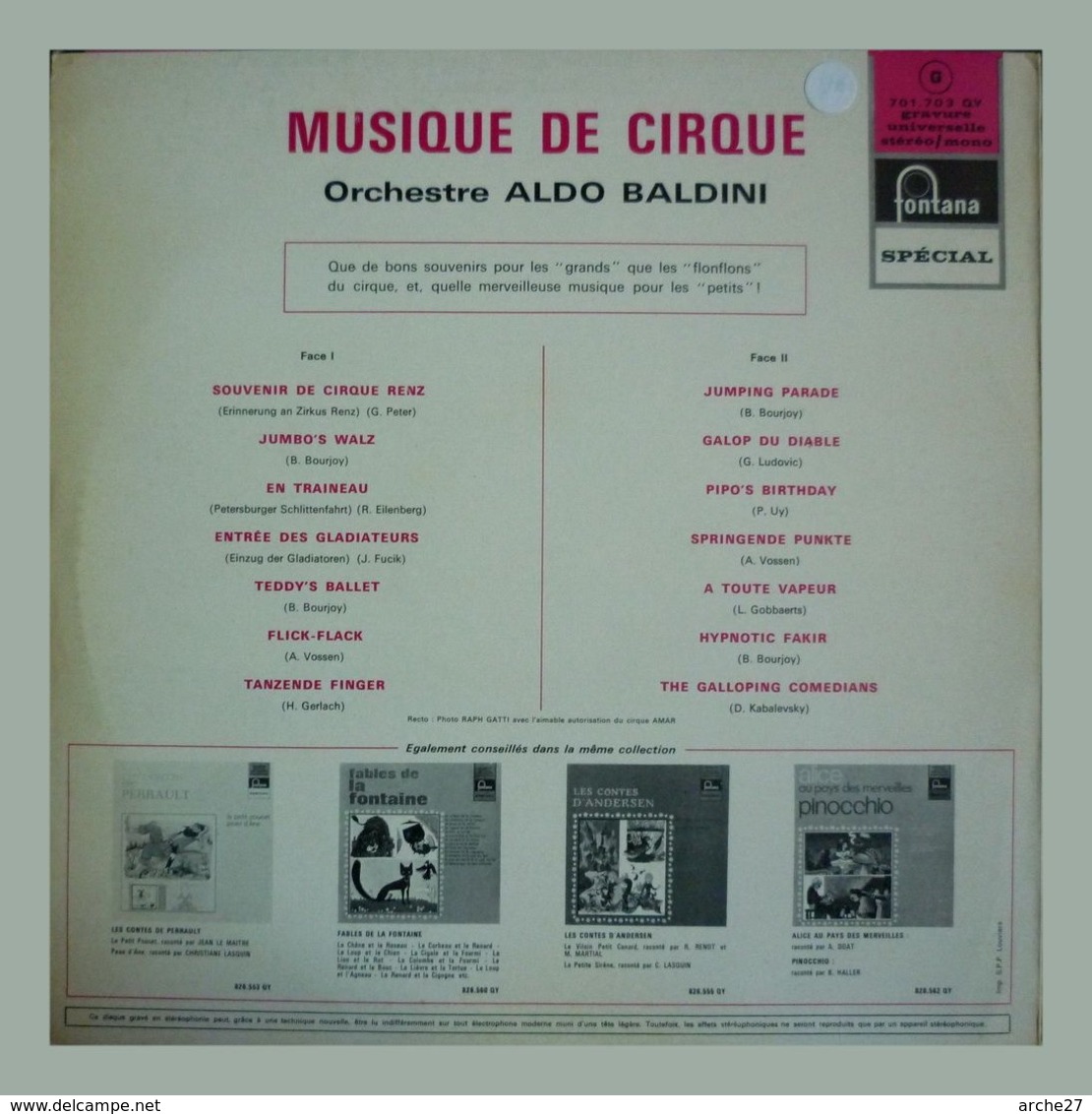 MUSIQUES DE CIRQUE - LP - 33T - Disque Vinyle - Orchestre Aldo Baldini - 701703 - Musicales