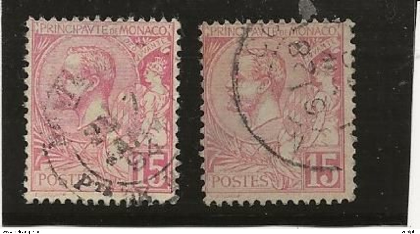 MONACO -N° 15 OBLITERES -2 EXEMPLAIRES NUANCE COULEUR -ANNEE 1891 -COTE :22 € - Used Stamps