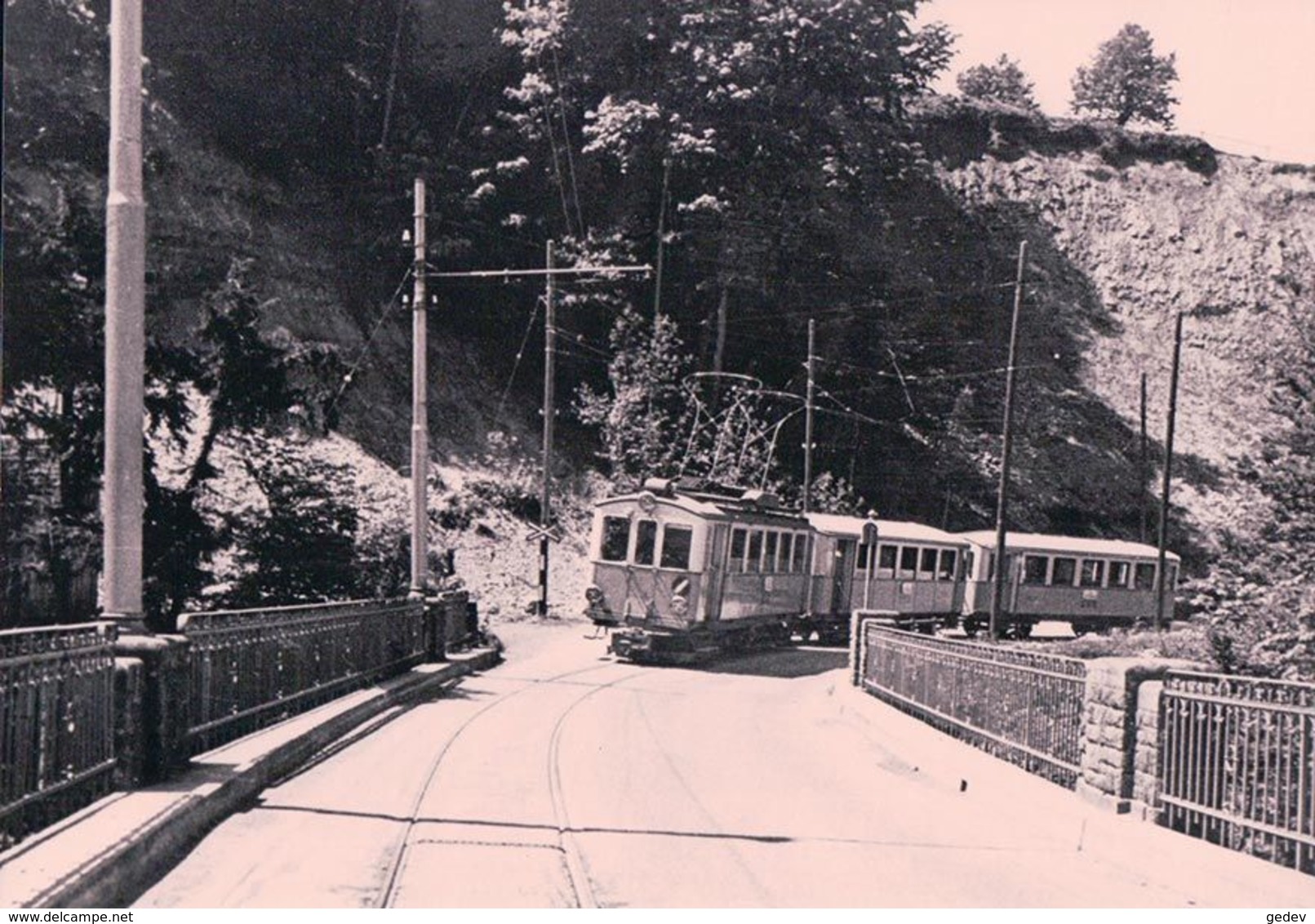 Schweizer Eisenbahn, Elektrische Strassenbahnen Zug, Train à Lorzentobelbrücke, Photo 1954 BVA ESZ 35.8 - Strassenbahnen