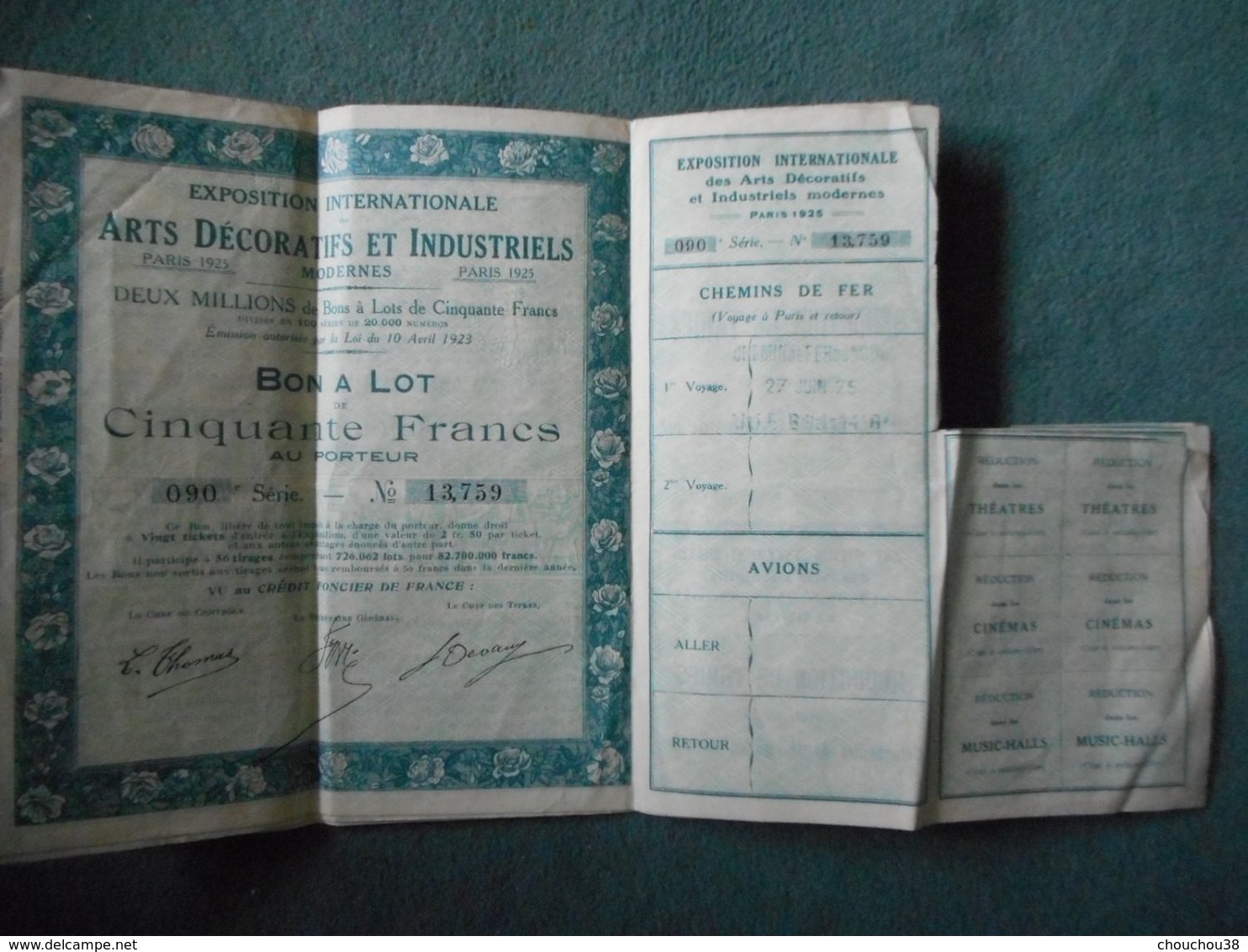 3 Bons à Lot 50 Francs  ARTS DECORATIFS & INDUSTRIELS - 1923 - Cinéma & Théatre