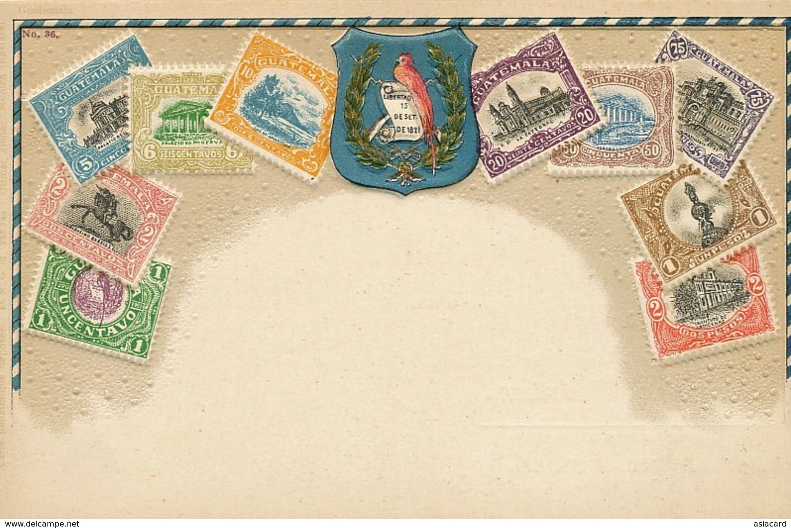 Guatemala Escudo Libertad 15 De Septiembre 1821 Edit. Ottmar Zieher Embossed Relieve Stamps Pub Farine Renaux - Guatemala