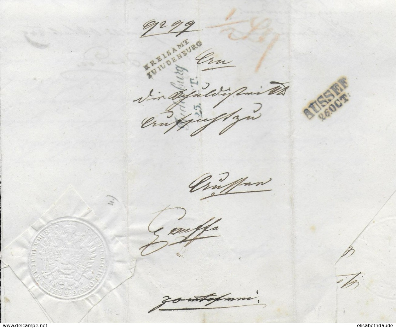 AUTRICHE - 1849 - LETTRE Du KREISAMT JUDENBURG Avec SUPERBE MARQUE LINEAIRE + SCEAU MARQUE A SEC - ...-1850 Prephilately